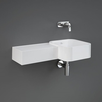 Lavabo Moderno Sospeso Quadrato - Sporgenza a Sinistra - Bianco Lucido - 765mm x 360mm - (No Fori) - Hudson Reed x RAK Petit