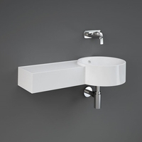Lavabo Moderno Sospeso Rotondo - Sporgenza a Sinistra - Bianco Lucido - 765mm x 360mm - (No Fori) - Hudson Reed x RAK Petit