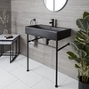 Lavabo Monoforo Nero con Consolle e Struttura Nera da 750mm - Nox