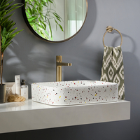 Lavabo Rettangolare da Appoggio Effetto Terrazzo - 505mm x 370mm senza Fori per Rubinetteria