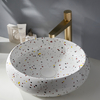 Lavabo Rotondo da Appoggio Effetto Terrazzo - 360mm - senza Fori per Rubinetto