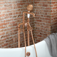 Miscelatore in Stile Industriale per Vasca Freestanding con Doccetta - Rame Satinato