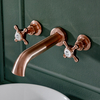 Miscelatore Lavabo Murale Tradizionale con Maniglie e a Croce Con 3 Fori - Rame Satinato