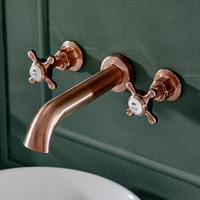 Miscelatore Lavabo Murale Tradizionale con Maniglie e a Croce Con 3 Fori - Rame Satinato