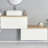 Mobile Bagno Sospeso Bianco e Rovere Dorato 1400mm con Lavabo da Appoggio e Opzione LED - Newington