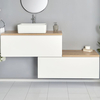 Mobile Bagno Sospeso Bianco e Rovere Dorato 1600mm con Lavabo da Appoggio e Opzione LED - Newington