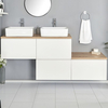 Mobile Bagno Sospeso Bianco e Rovere Dorato 1800mm con Lavabi da Appoggio e Opzione LED - Newington