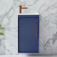 Mobile Bagno Sospeso Blu Marino 400mm con Lavabo e Maniglia con Barra a T in Rame Satinato - Edge