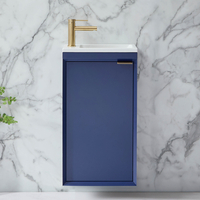 Mobile Bagno Sospeso Blu Marino 400mm con Lavabo e Maniglia con Impugnatura a Dito in Oro Satinato - Edge