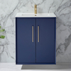Mobile Bagno Sospeso Blu Marino 610mm con Lavabo e Maniglie con Barra a T in Oro Satinato - Edge