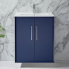 Mobile Bagno Sospeso Blu Marino 610mm con Lavabo e Maniglie Cromate con Barra a T - Edge