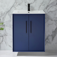 Mobile Bagno Sospeso Blu Marino 610mm con Lavabo e Maniglie Nere con Barra a T - Edge