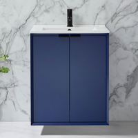Mobile Bagno Sospeso Blu Marino 610mm con Lavabo e Maniglie Nere con Impugnatura a Dito - Edge