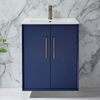 Mobile Bagno Sospeso Blu Marino 610mm con Lavabo e Maniglie Ottone Spazzolato con Barra a T - Edge