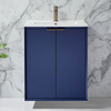 Mobile Bagno Sospeso Blu Marino 610mm con Lavabo e Maniglie Ottone Spazzolato con Impugnatura a Dito - Edge