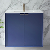 Mobile Bagno Sospeso Blu Marino 800mm con Lavabo e Maniglie Ottone Spazzolato con Impugnatura a Dito - Edge