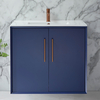 Mobile Bagno Sospeso Blu Marino 810mm con Lavabo e Maniglie con Barra a T in Rame Satinato - Edge