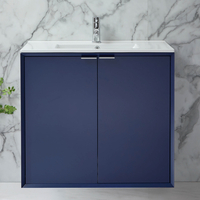 Mobile Bagno Sospeso Blu Marino 810mm con Lavabo e Maniglie Cromate con Impugnatura a Dito - Edge