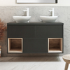 Mobile Bagno Sospeso con Ripiano Aperto da 1200mm in Grigio Nero con Lavabi d