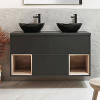 Mobile Bagno Sospeso con Ripiano Aperto da 1200mm in Grigio Nero con Lavabi d