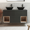 Mobile Bagno Sospeso con Ripiano Aperto da 1200mm in Grigio Nero con Lavabi d