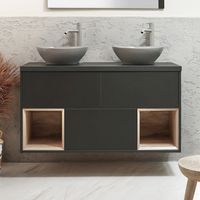 Mobile Bagno Sospeso con Ripiano Aperto da 1200mm in Grigio Nero con Lavabi d