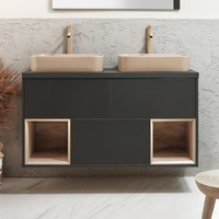 Mobile Bagno Sospeso con Ripiano Aperto da 1200mm in Grigio Nero con Lavabi d