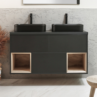 Mobile Bagno Sospeso con Ripiano Aperto da 1200mm in Grigio Nero con Lavabi d