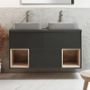 Mobile Bagno Sospeso con Ripiano Aperto da 1200mm in Grigio Nero con Lavabi d