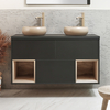 Mobile Bagno Sospeso con Ripiano Aperto da 1200mm in Grigio Nero con Lavabi d
