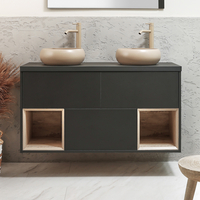 Mobile Bagno Sospeso con Ripiano Aperto da 1200mm in Grigio Nero con Lavabi d