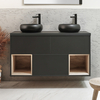 Mobile Bagno Sospeso con Ripiano Aperto da 1200mm in Grigio Nero con Lavabi d