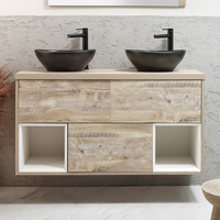 Mobile Bagno Sospeso con Ripiano Aperto da 1200mm in Rovere Chiaro con Lavabi d