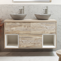 Mobile Bagno Sospeso con Ripiano Aperto da 1200mm in Rovere Chiaro con Lavabi d