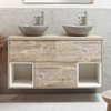 Mobile Bagno Sospeso con Ripiano Aperto da 1200mm in Rovere Chiaro con Lavabi d