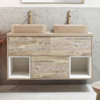 Mobile Bagno Sospeso con Ripiano Aperto da 1200mm in Rovere Chiaro con Lavabi d