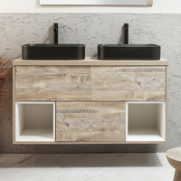 Mobile Bagno Sospeso con Ripiano Aperto da 1200mm in Rovere Chiaro con Lavabi d