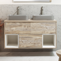 Mobile Bagno Sospeso con Ripiano Aperto da 1200mm in Rovere Chiaro con Lavabi d