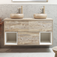 Mobile Bagno Sospeso con Ripiano Aperto da 1200mm in Rovere Chiaro con Lavabi d