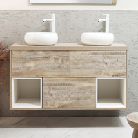 Mobile Bagno Sospeso con Ripiano Aperto da 1200mm in Rovere Chiaro con Lavabi d