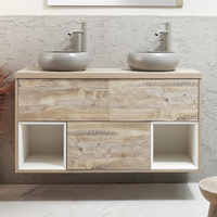 Mobile Bagno Sospeso con Ripiano Aperto da 1200mm in Rovere Chiaro con Lavabi d