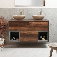 Mobile Bagno Sospeso con Ripiano Aperto da 1200mm in Rovere Scuro con Lavabi d