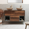 Mobile Bagno Sospeso con Ripiano Aperto da 1200mm in Rovere Scuro con Lavabi d