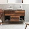 Mobile Bagno Sospeso con Ripiano Aperto da 1200mm in Rovere Scuro con Lavabi d