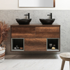 Mobile Bagno Sospeso con Ripiano Aperto da 1200mm in Rovere Scuro con Lavabi d