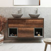 Mobile Bagno Sospeso con Ripiano Aperto da 1200mm in Rovere Scuro con Lavabi d