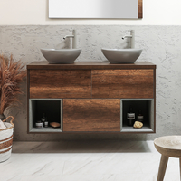 Mobile Bagno Sospeso con Ripiano Aperto da 1200mm in Rovere Scuro con Lavabi d