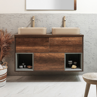 Mobile Bagno Sospeso con Ripiano Aperto da 1200mm in Rovere Scuro con Lavabi d