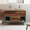 Mobile Bagno Sospeso con Ripiano Aperto da 1200mm in Rovere Scuro con Lavabi d