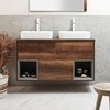 Mobile Bagno Sospeso con Ripiano Aperto da 1200mm in Rovere Scuro con Lavabi d